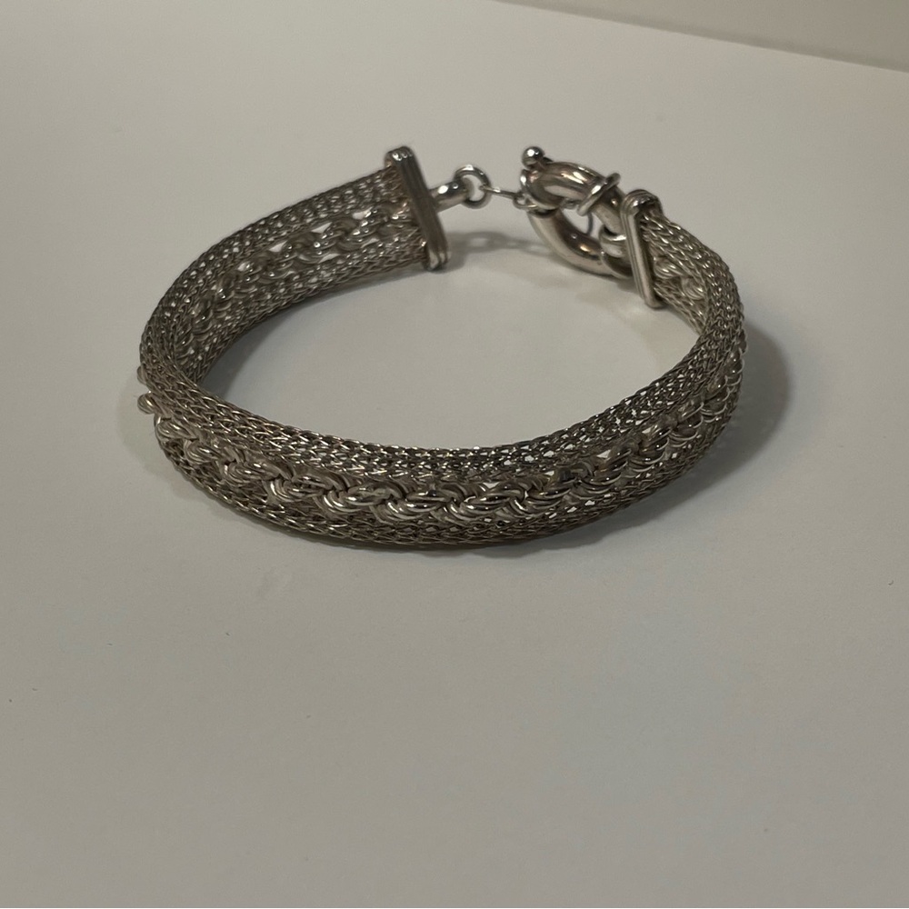 Peruvian 925 Sterling Silver Braided Mesh Bracelet 7.5” Wide Woven Chain (NWOT)